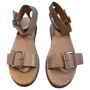 PrettyLittleThing Nude PU Croc Buckle Detail Espadrille Sandals, EU 39 US 8